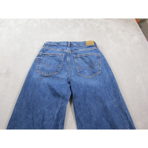 American Eagle Jeans Womens 4 Long Blue Super High-Rise Baggy Wide Leg Raw Hem - Picture 4 of 12